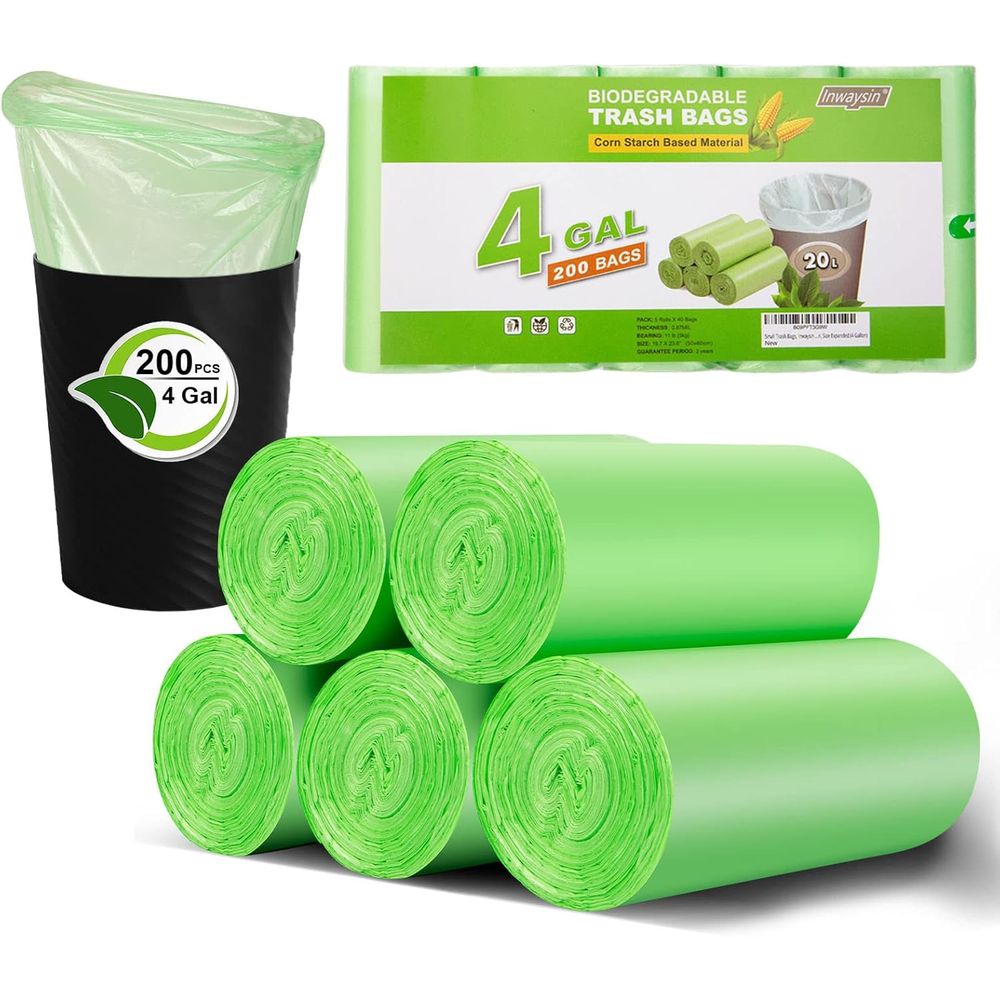 Biodegradable Bin Liner - Biodegradable 4-6 Gallon Trash Bags, 200